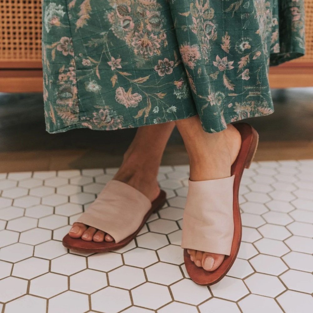 Free People Two-Tone Slide Sandals in Blush and Brown
